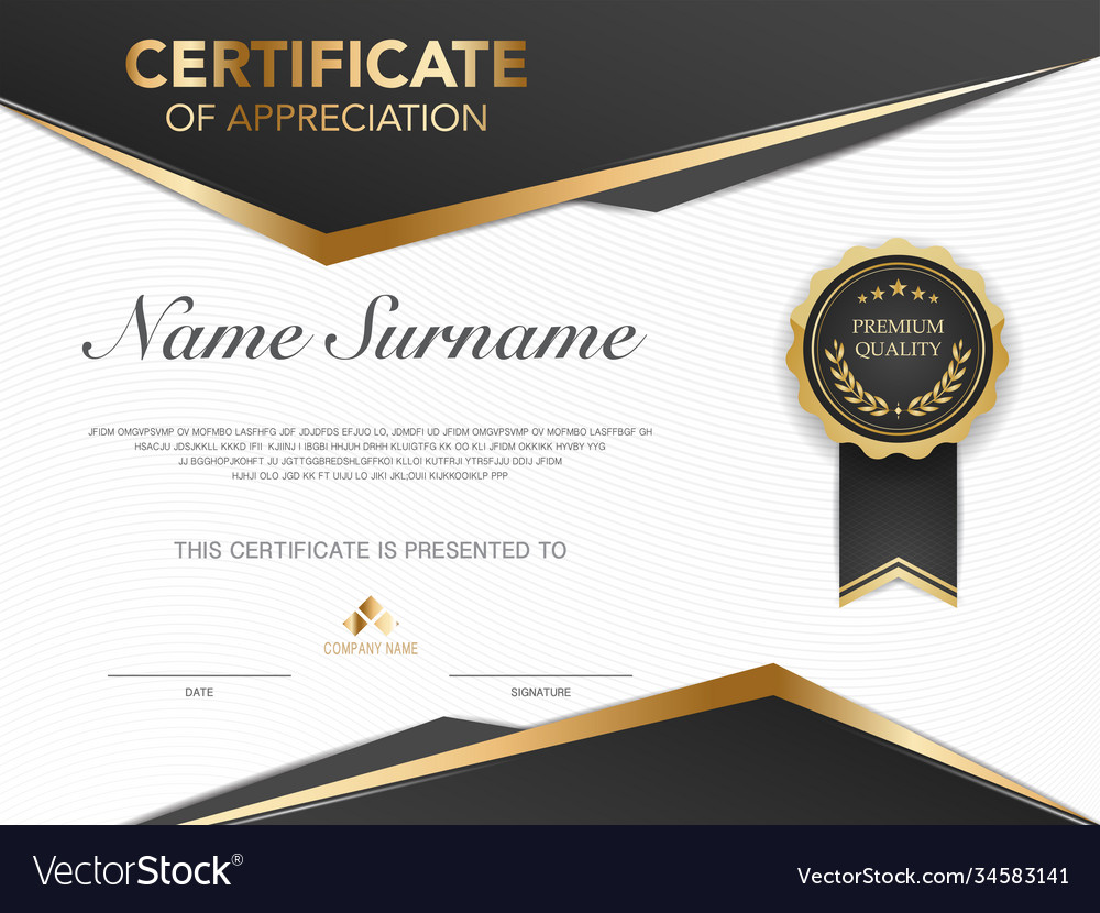 Diploma certificate template black and gold color Vector Image