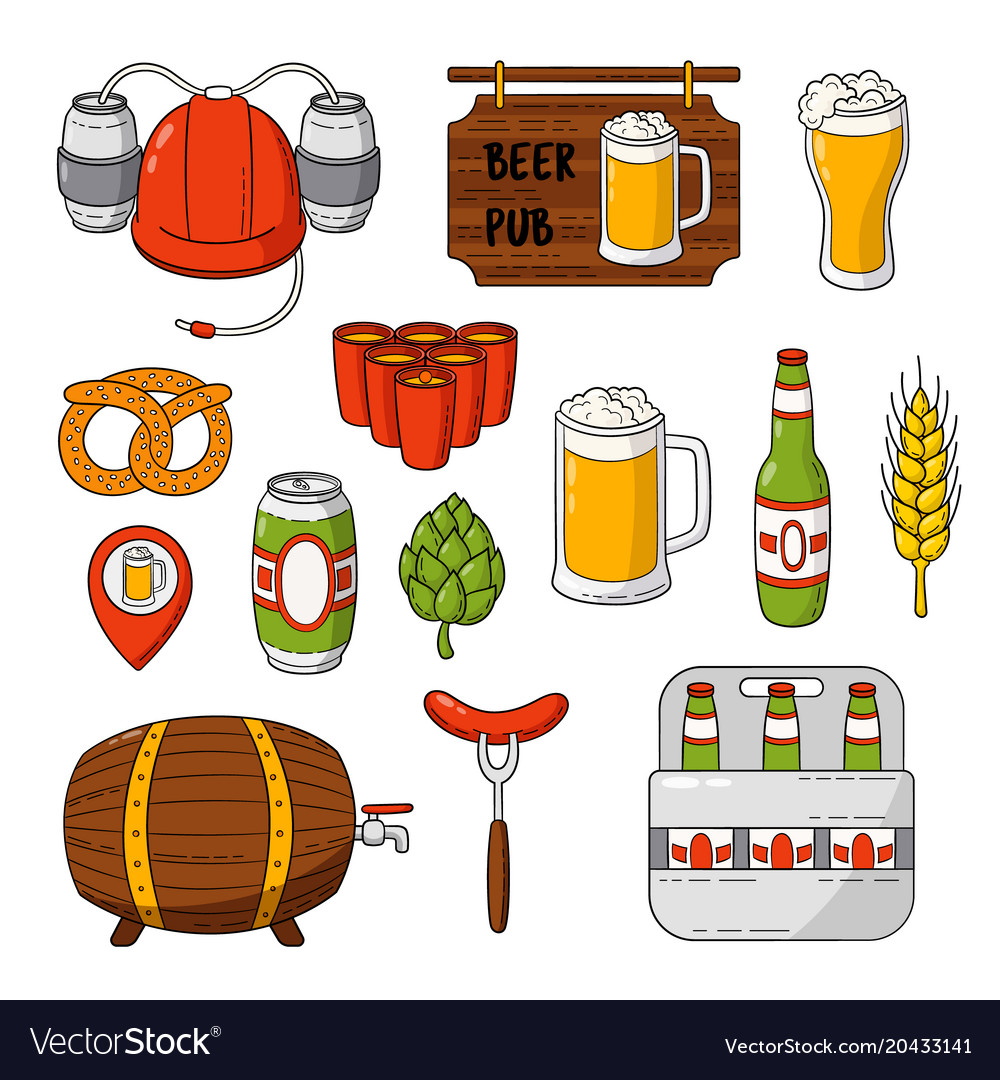 Doodle icons set of beer symbols