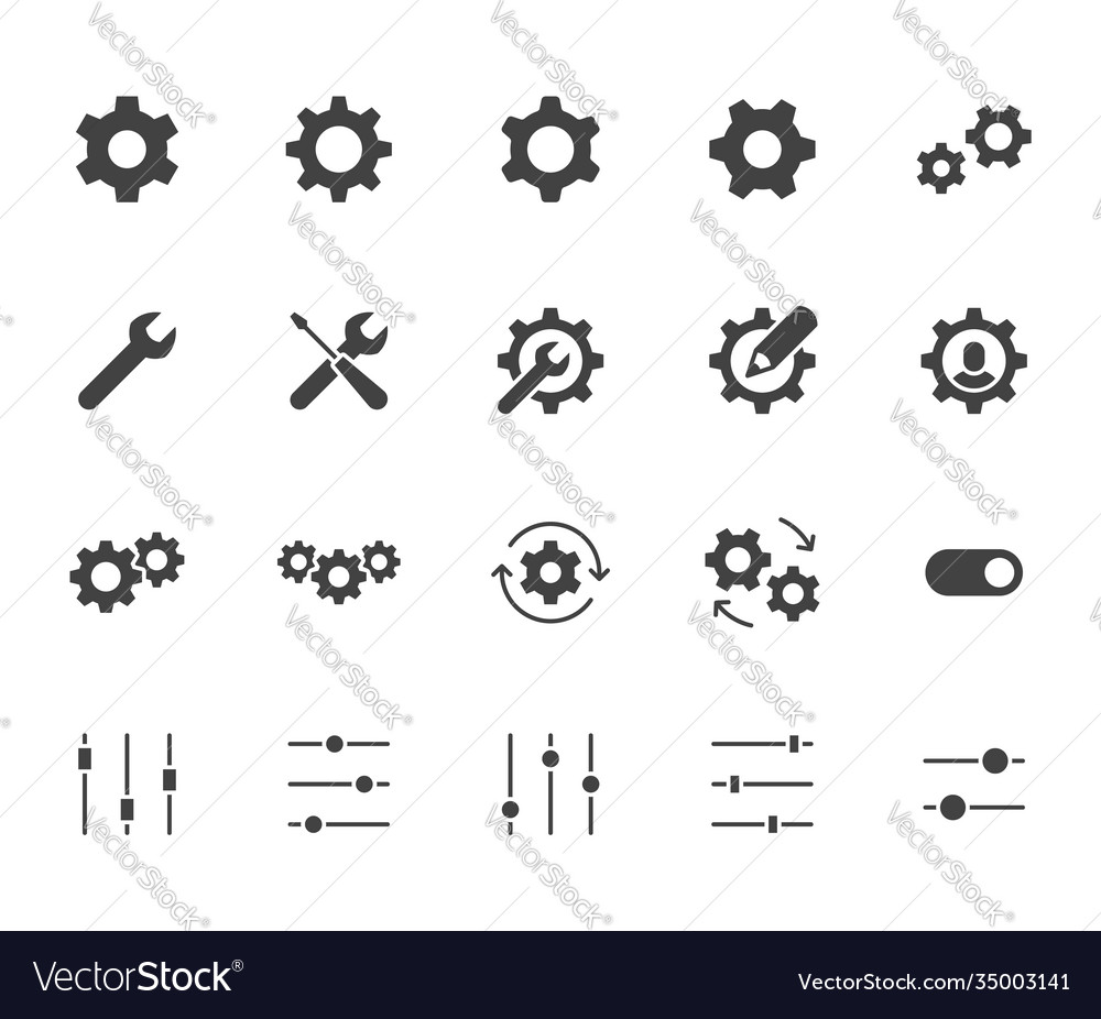 Gear cogwheel flat icons set app settings button