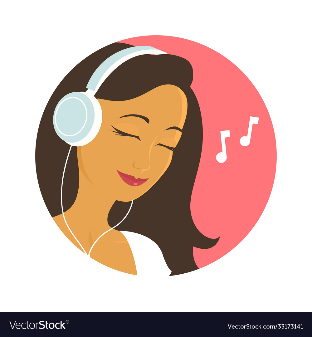 Girl listens to music on headphones