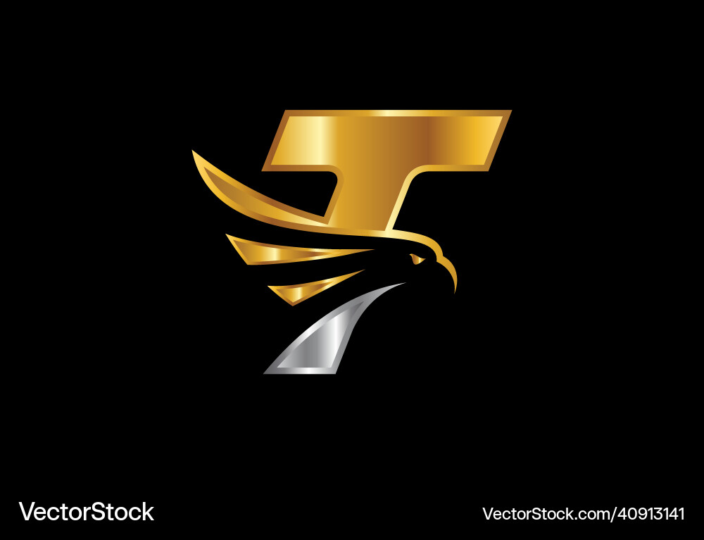 Initial t monogram letter with eagle head Vector Image