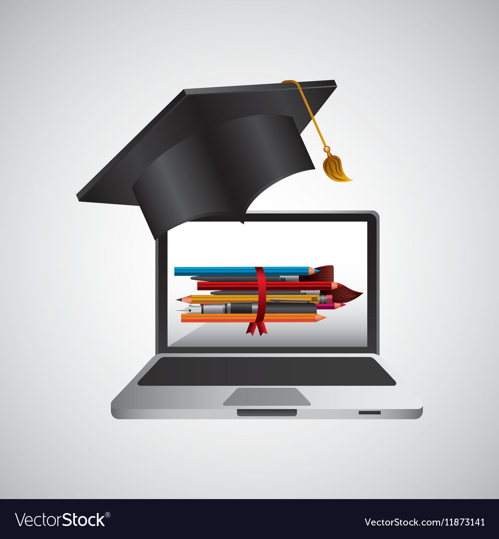 Online education concept school accessories