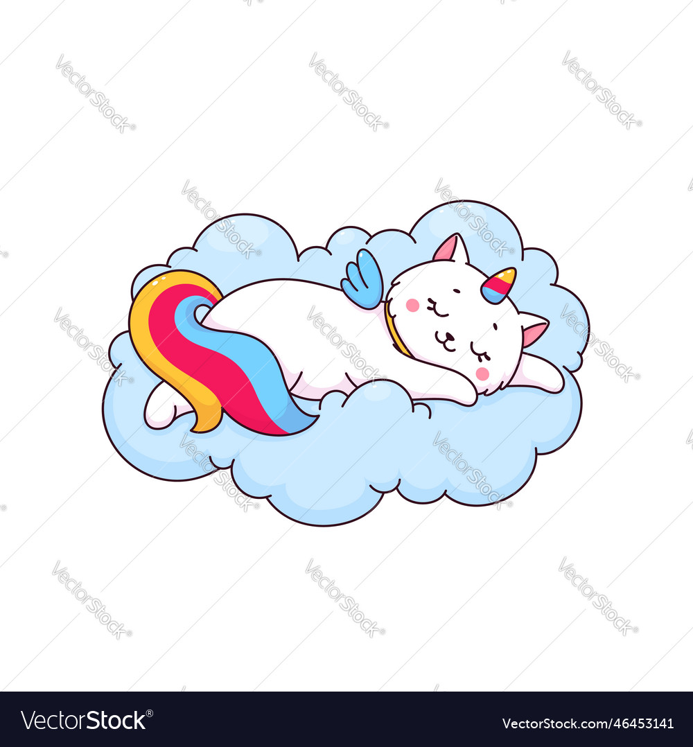 Unicorn capricorn cat sleeping on soft fluffy Vector Image