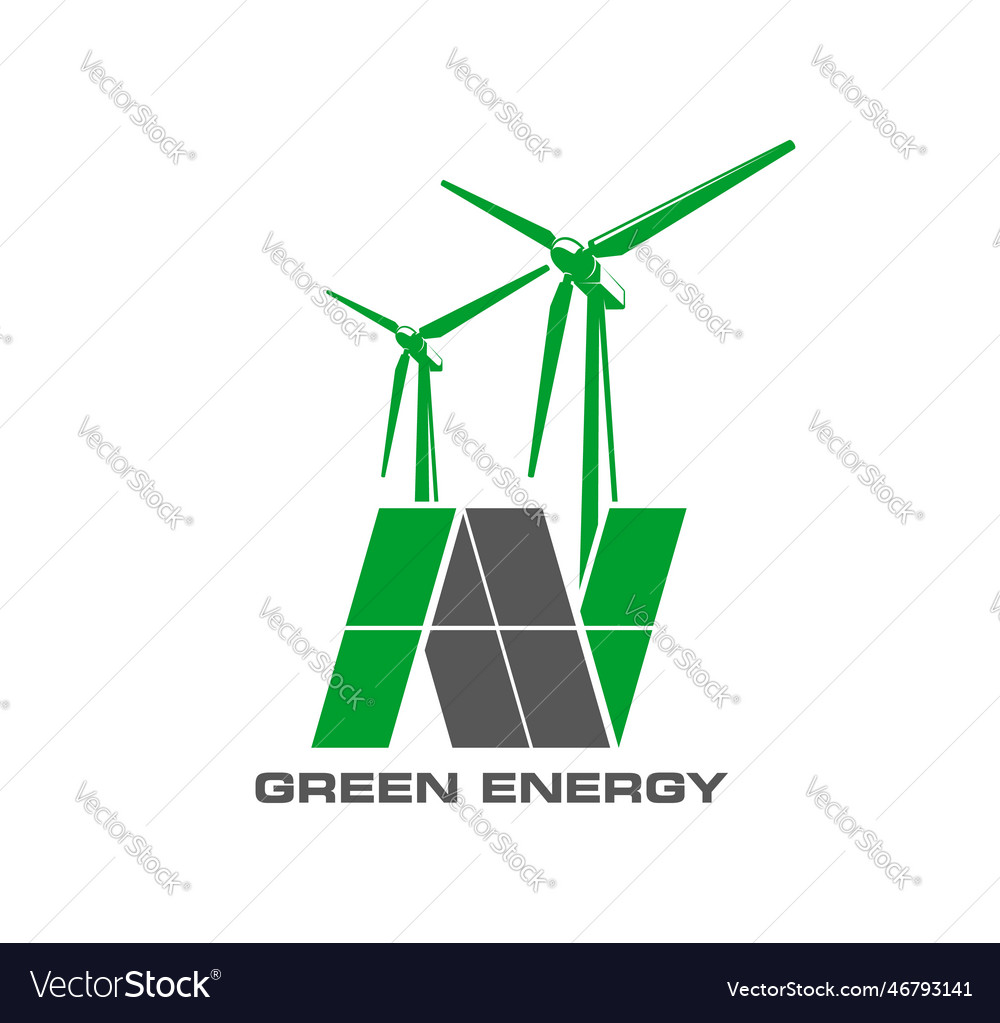 Wind turbine and solar panel green energy Vector Image