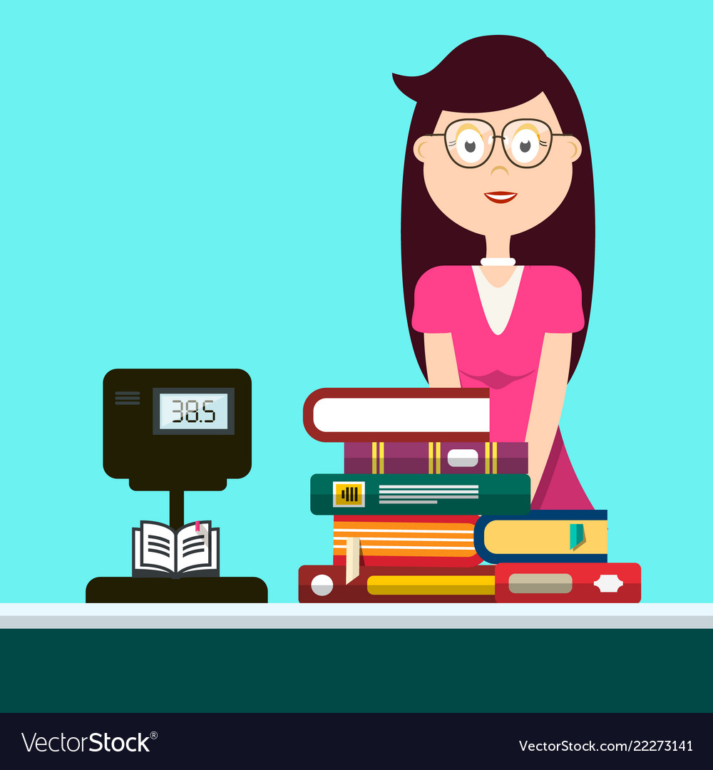 Woman in book store selling books Royalty Free Vector Image