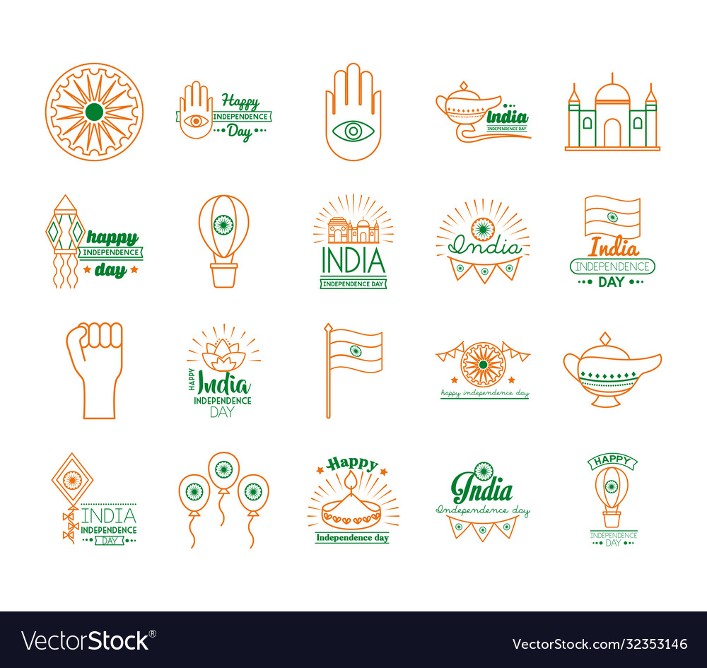 Bundle india independence day celebration icons