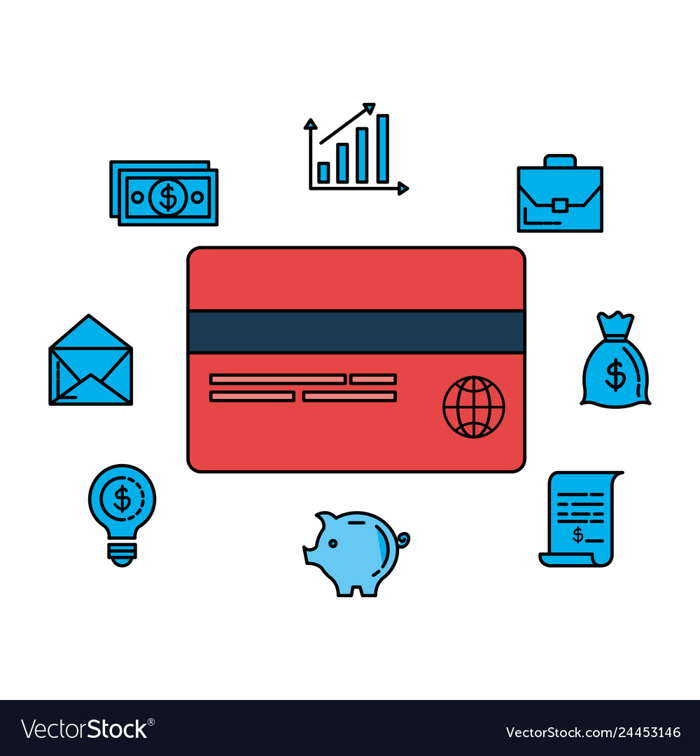 Credit card with financial icons Royalty Free Vector Image