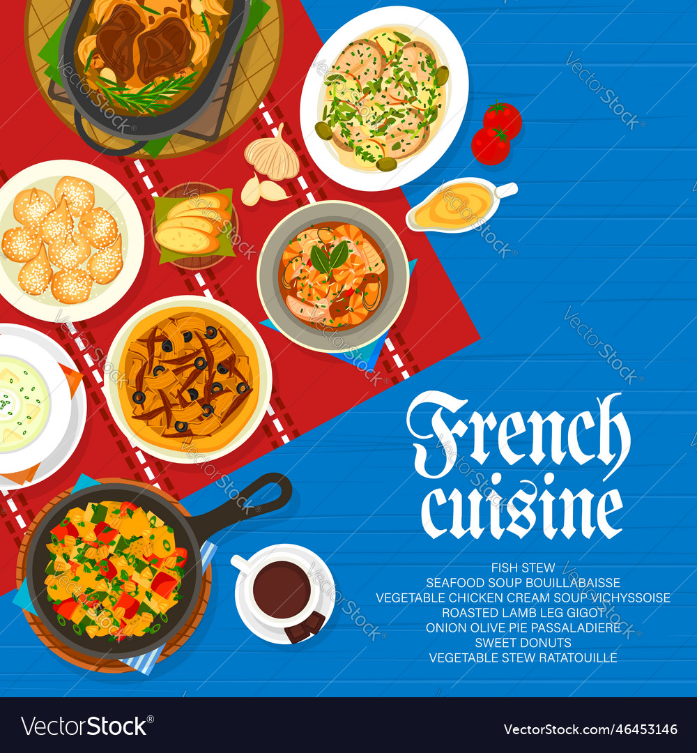 French cuisine restaurant meals menu cover page Vector Image