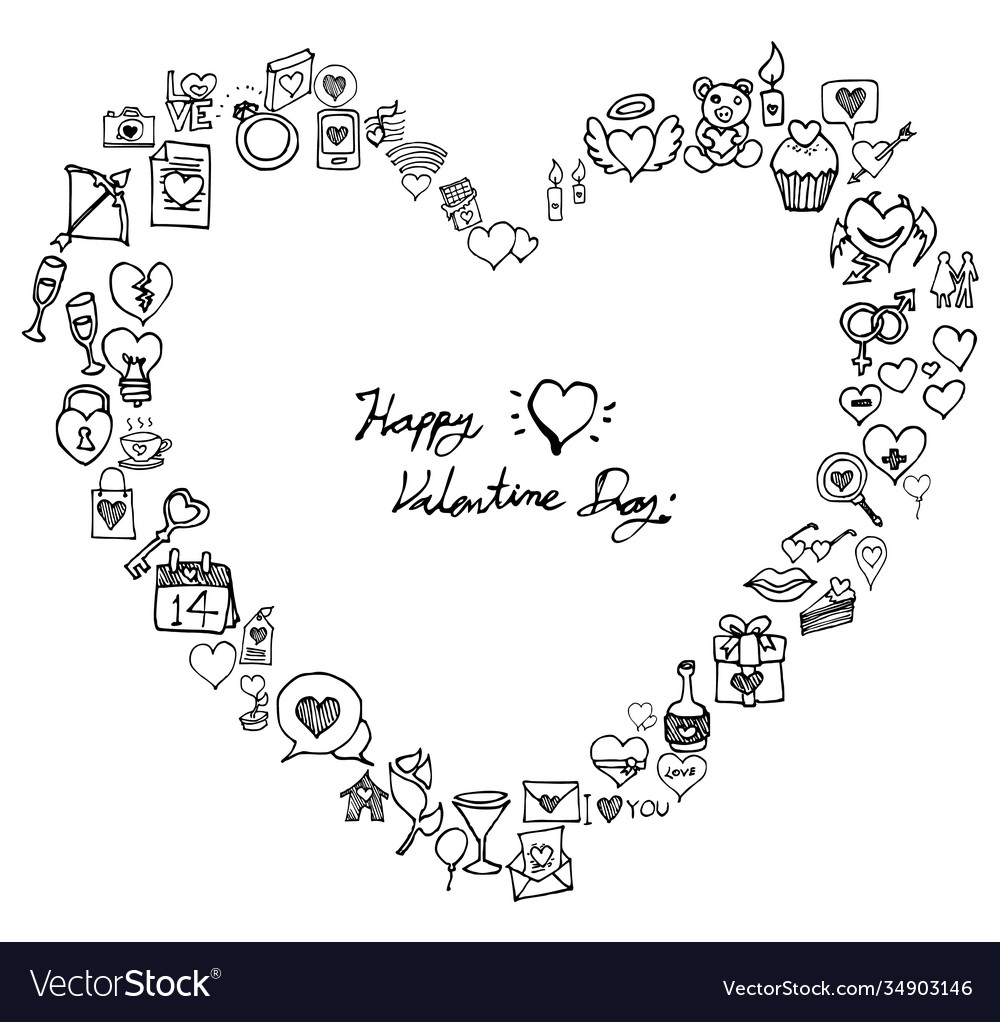 Set doodle love hand drawn sketch line border Vector Image