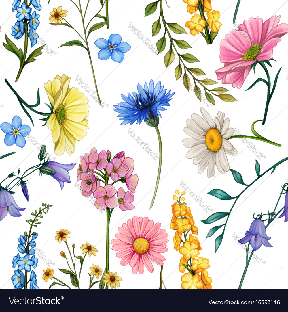 Watercolor rustic wild flower pattern Royalty Free Vector