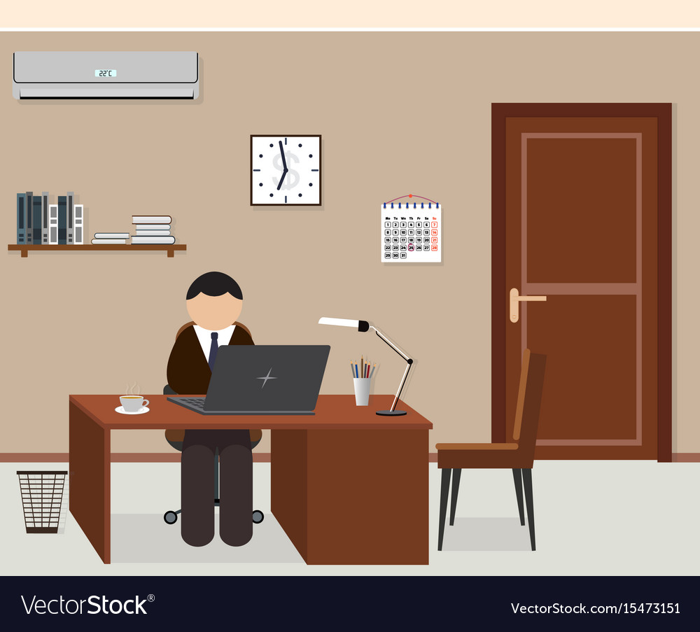 Office room design interior with employee