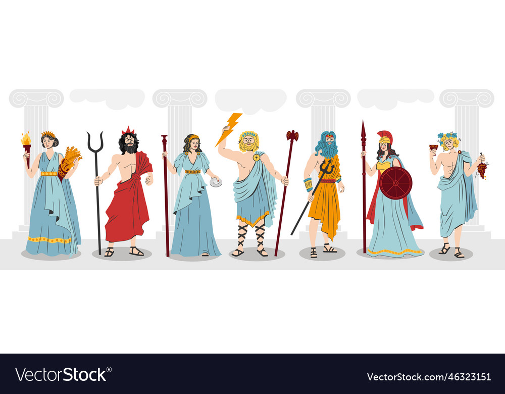 Olympus Gods Flat Composition Royalty Free Vector Image