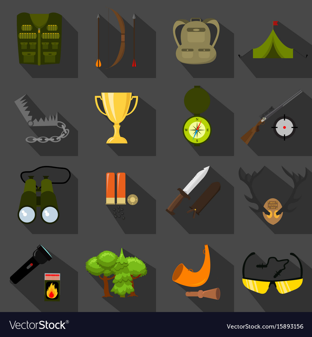 Flache Farbjagd Icons Set isoliert