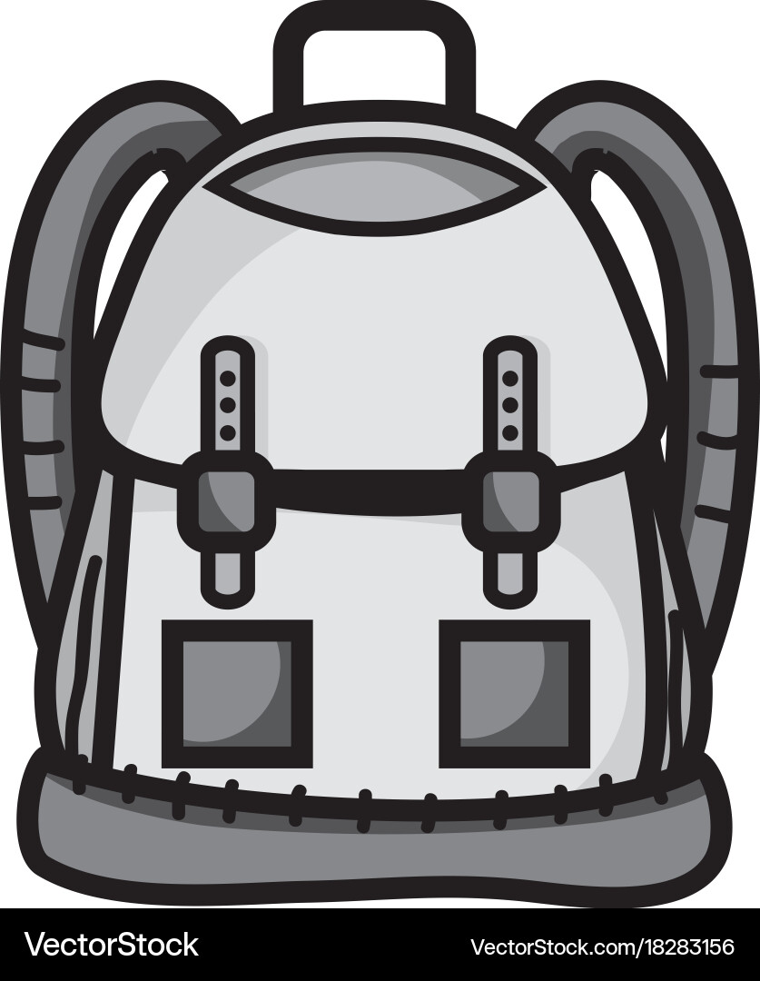 Grayscale backpack object with pockets Royalty Free Vector
