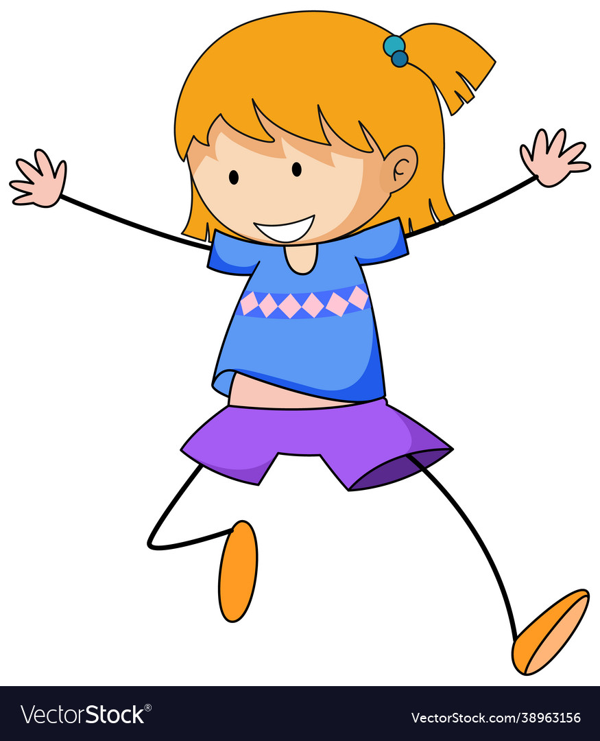 Happy girl doodle cartoon character isolated Vector Image