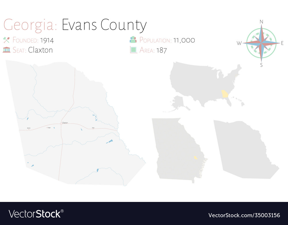 Map evans county in georgia Royalty Free Vector Image