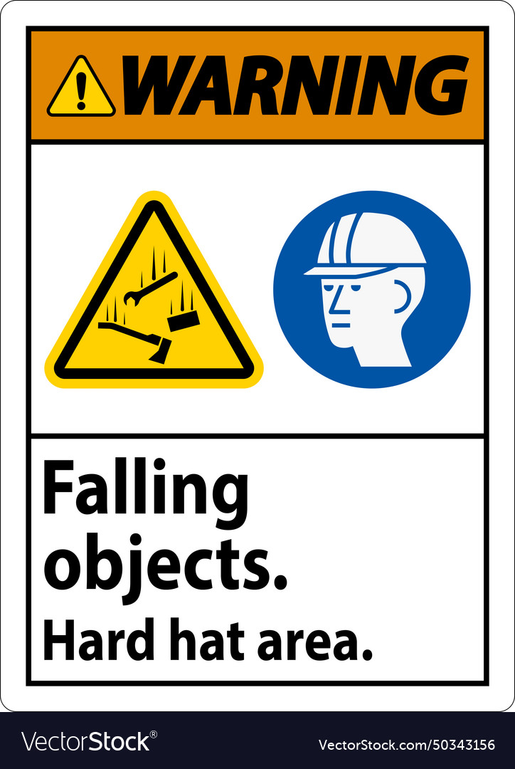 Warning sign falling objects hard hat area Vector Image