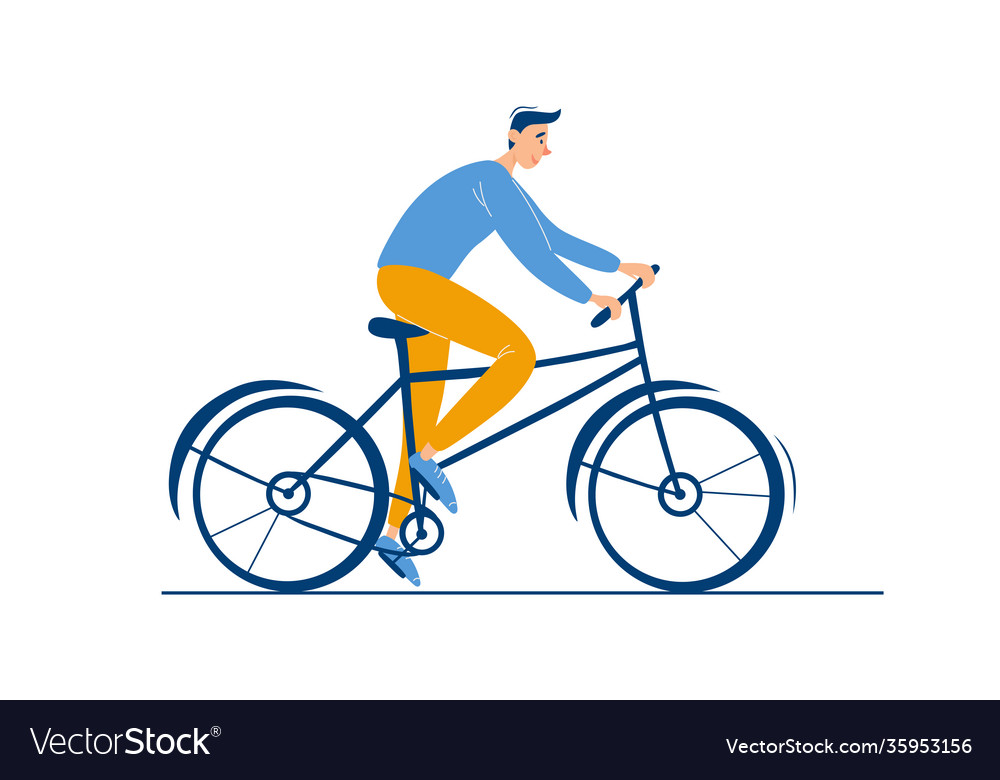 Young happy guy rides a bike male character alone Vector Image