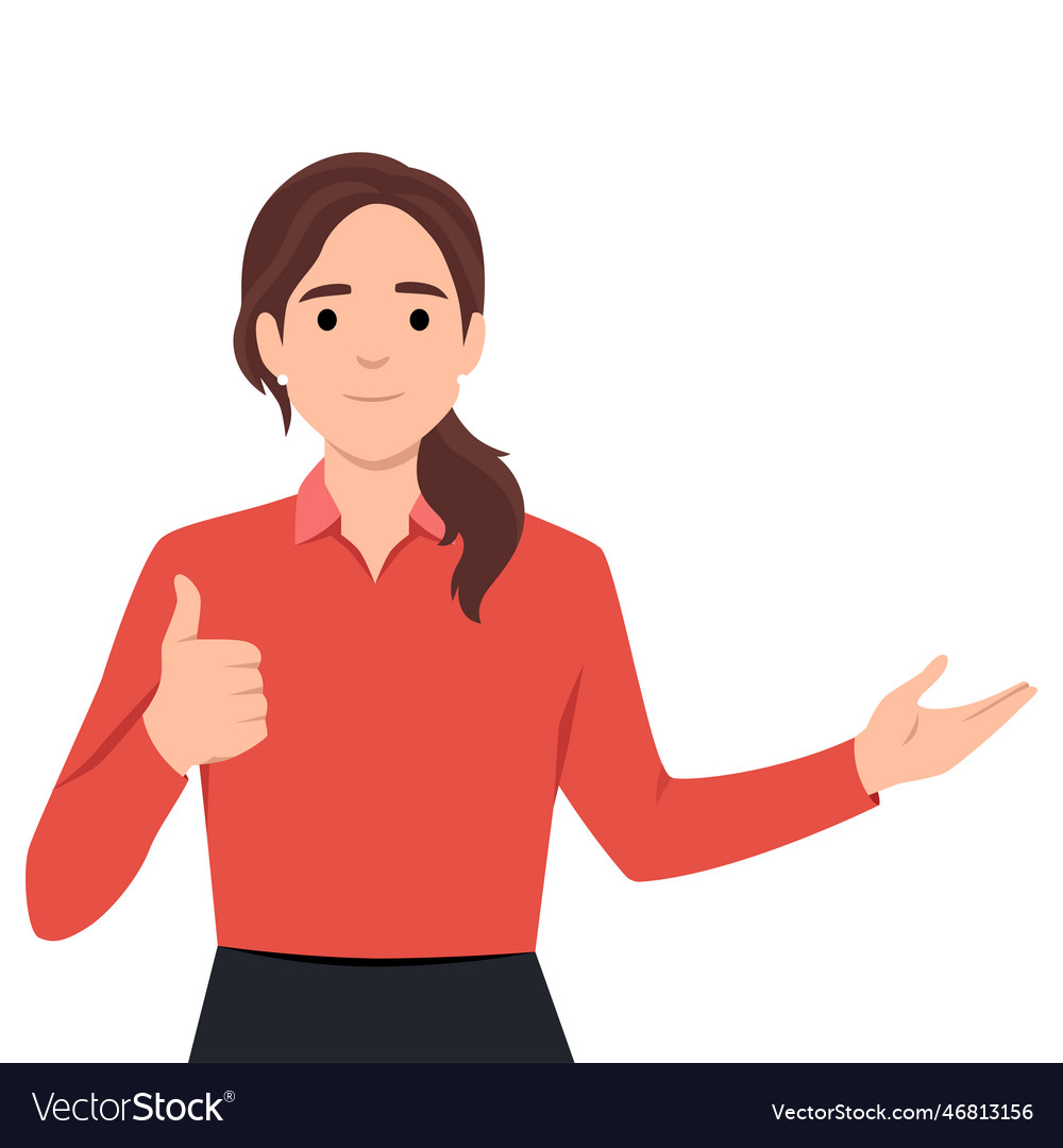 Young woman presenting making a gesture with Vector Image