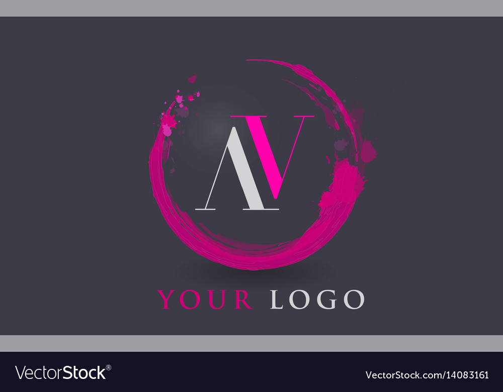 Av letter logo circular purple splash brush