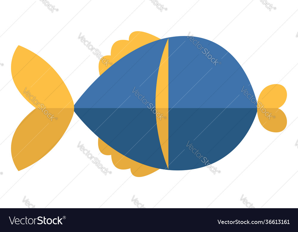 Blue and yellow fish on white background