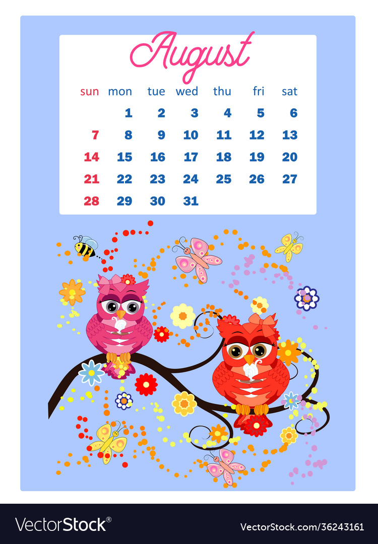 Calendar 2022 cute owls and birds for every month Vector Image