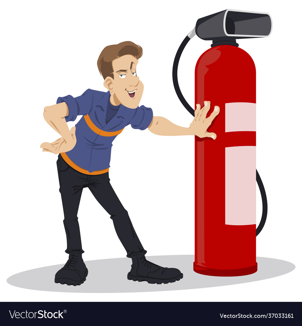 Firefighter with extinguisher burning protection Vector Image