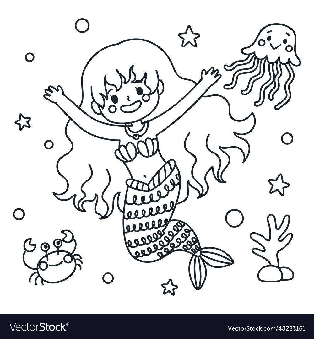 Hand drawn mermaid outline Royalty Free Vector Image