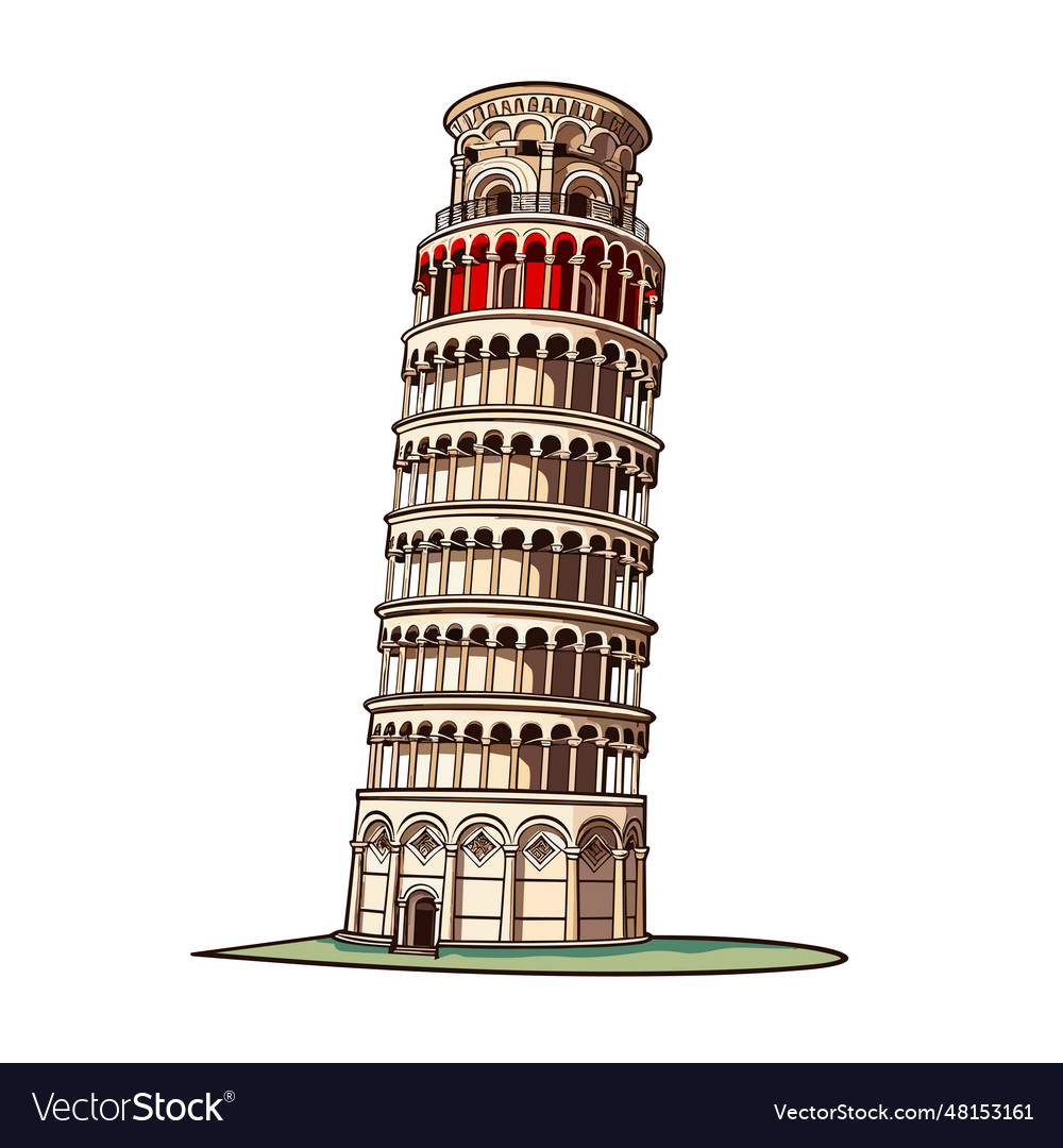 Leaning tower of pisa hand-drawn comic Royalty Free Vector