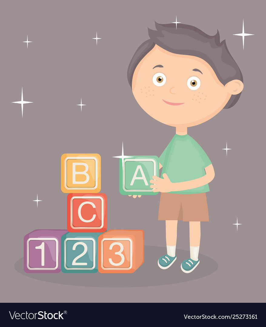 Little Boy Playing With Blocks Alphabet Toy Vector Image Little Boy Playing With Blocks Alphabet Toy Vector Image