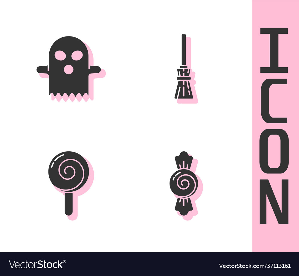 Set candy ghost lollipop and witches broom icon