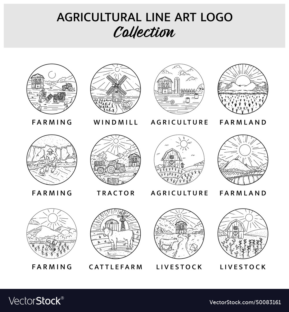 Set of agriculture and animal husbandry line art