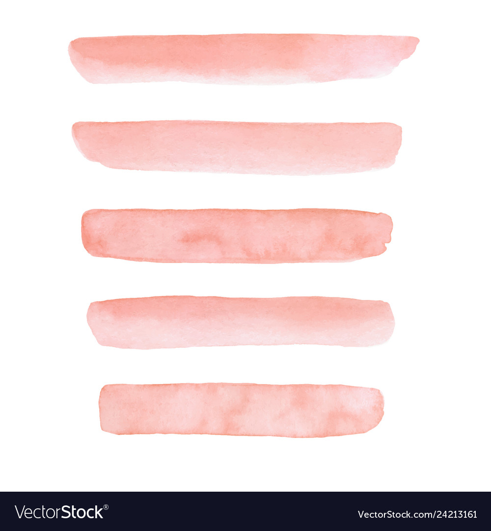 Set of hand painted peach pink watercolor brush vector image Set of hand painted peach pink watercolor brush