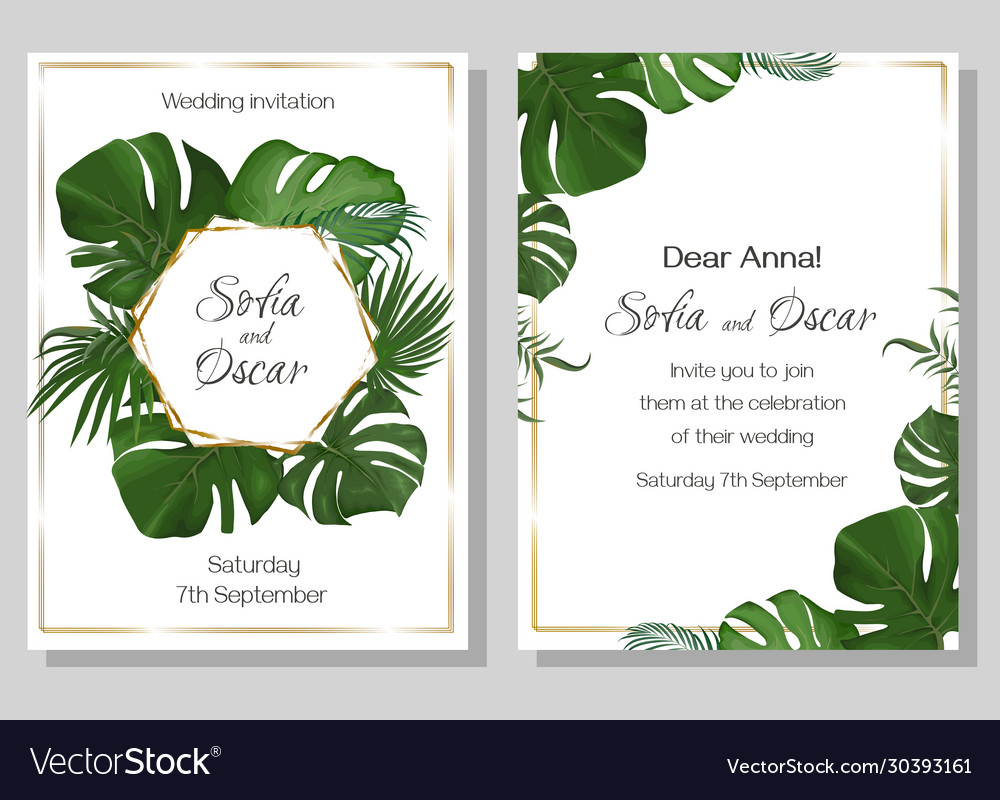 Template for a wedding invitation tropical green Vector Image