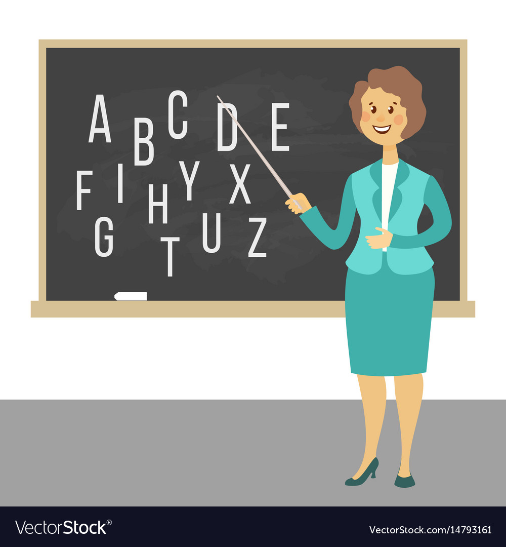 Young female teacher on lesson at blackboard Vector Image