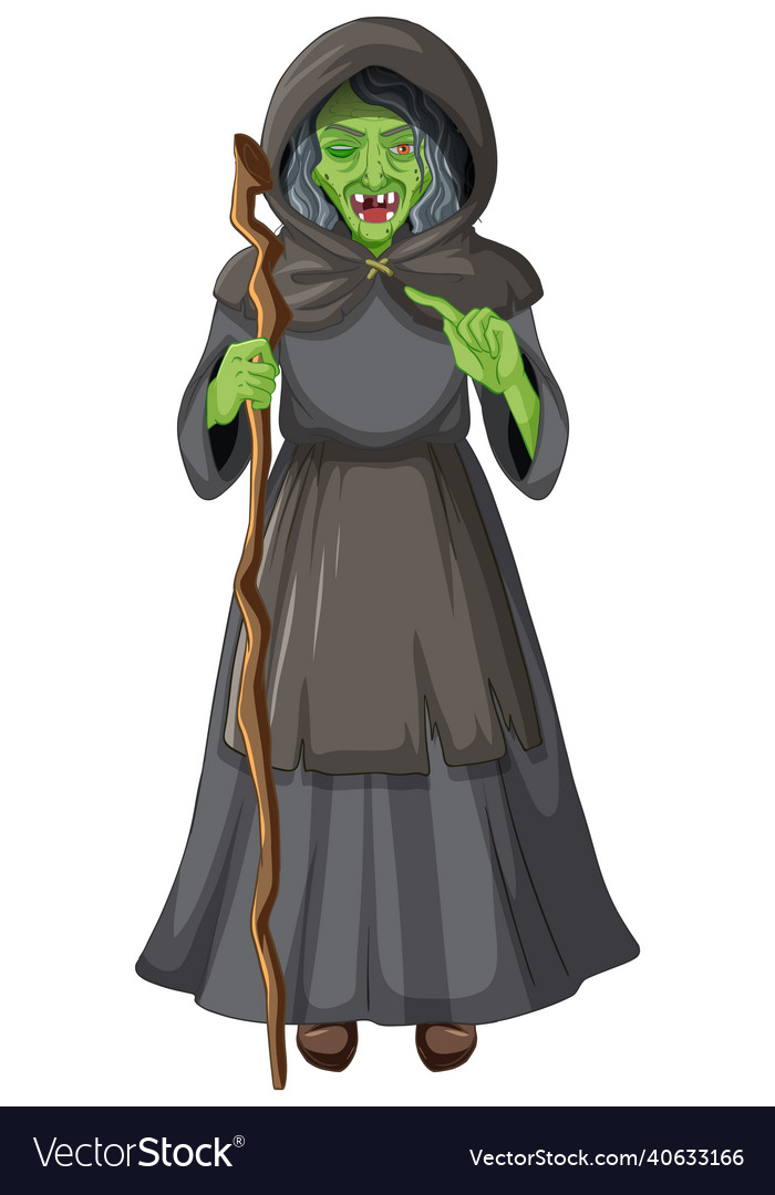 Green old witch character on white background Vector Image