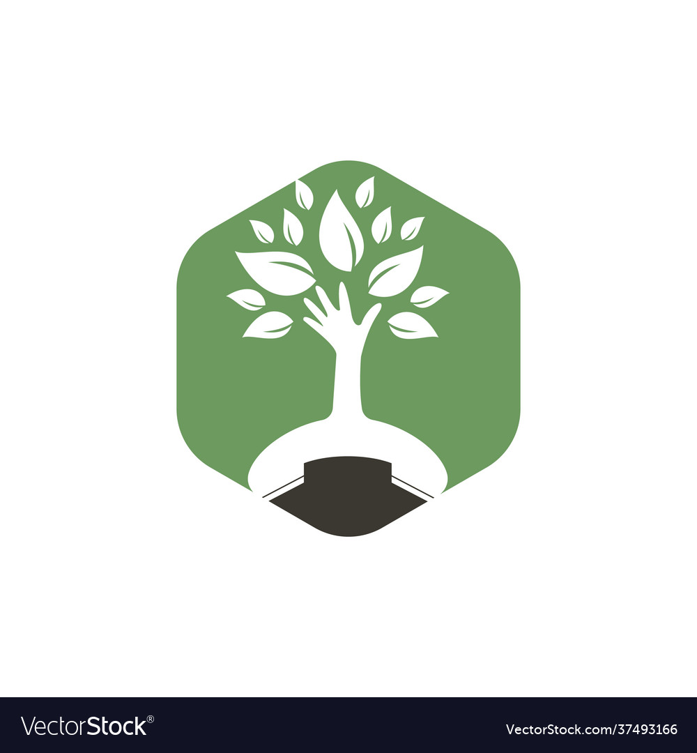 Handset and hand tree icon logo design template Vector Image