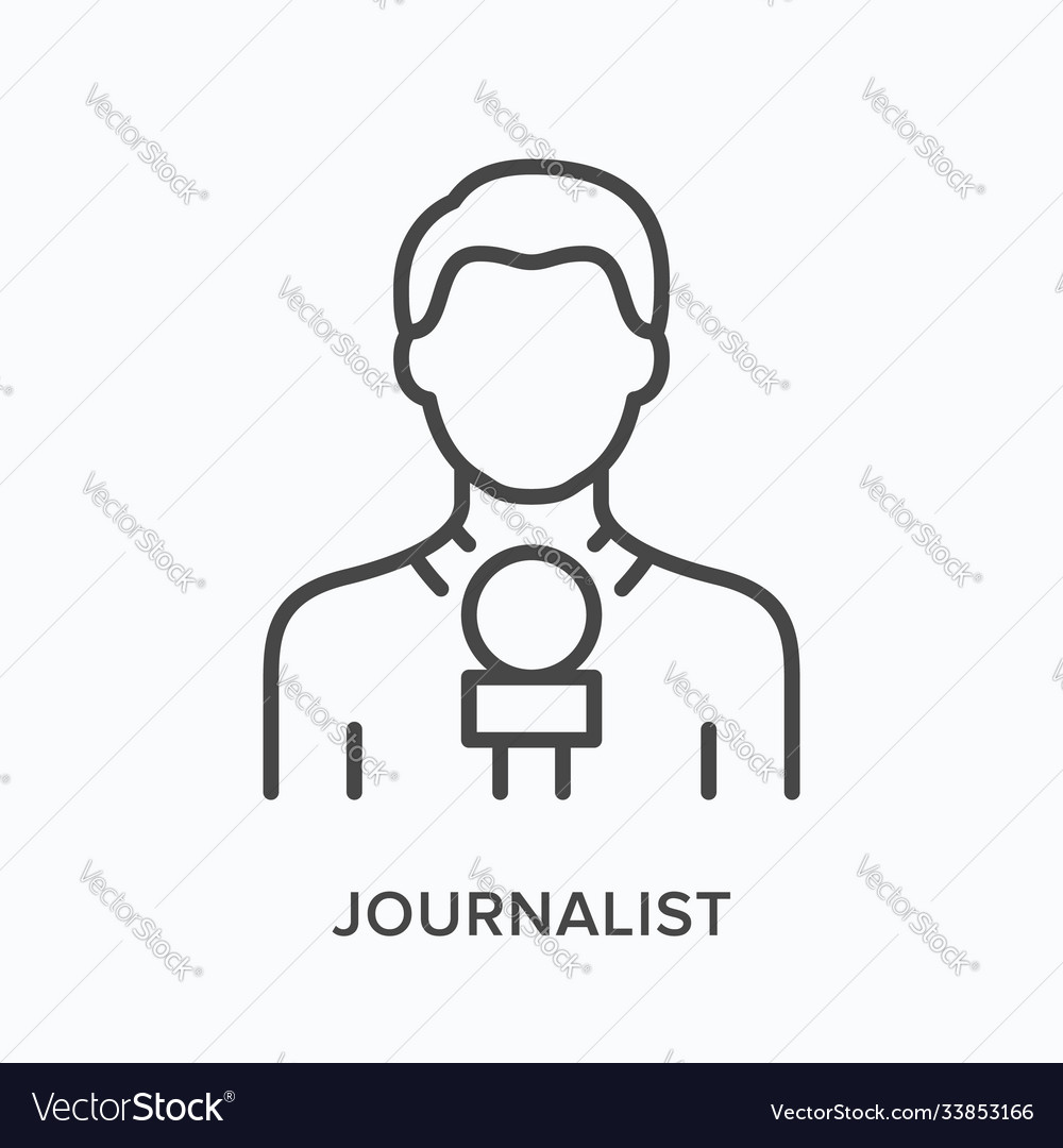 Journalist Holding Microphone Flat Line Icon Vector Image