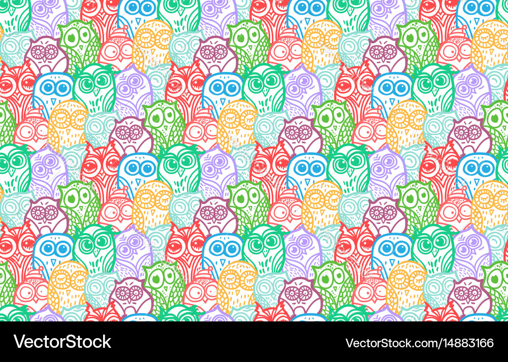 Owls hand drawn seamless pattern Royalty Free Vector Image