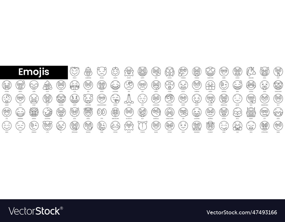 Set of outline emojis icons minimalist thin Vector Image