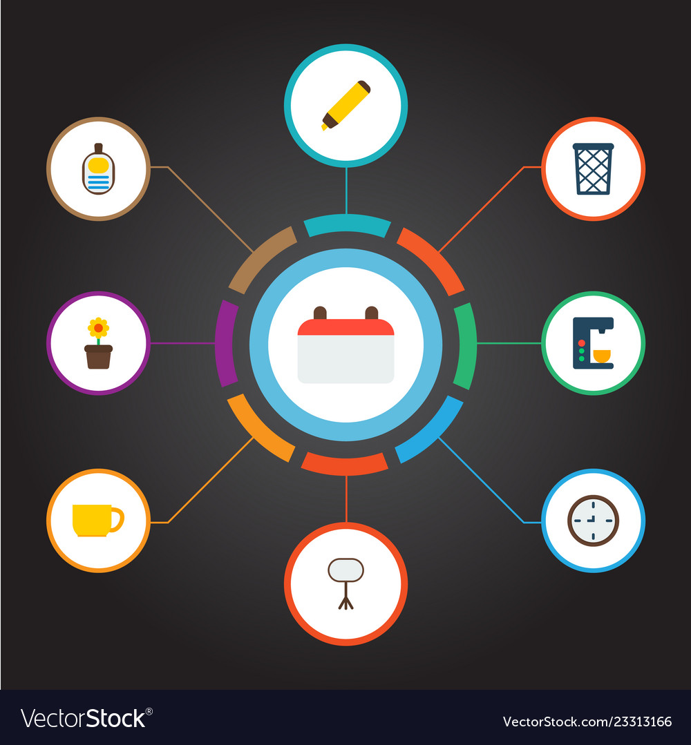 Set office icons flat style symbols