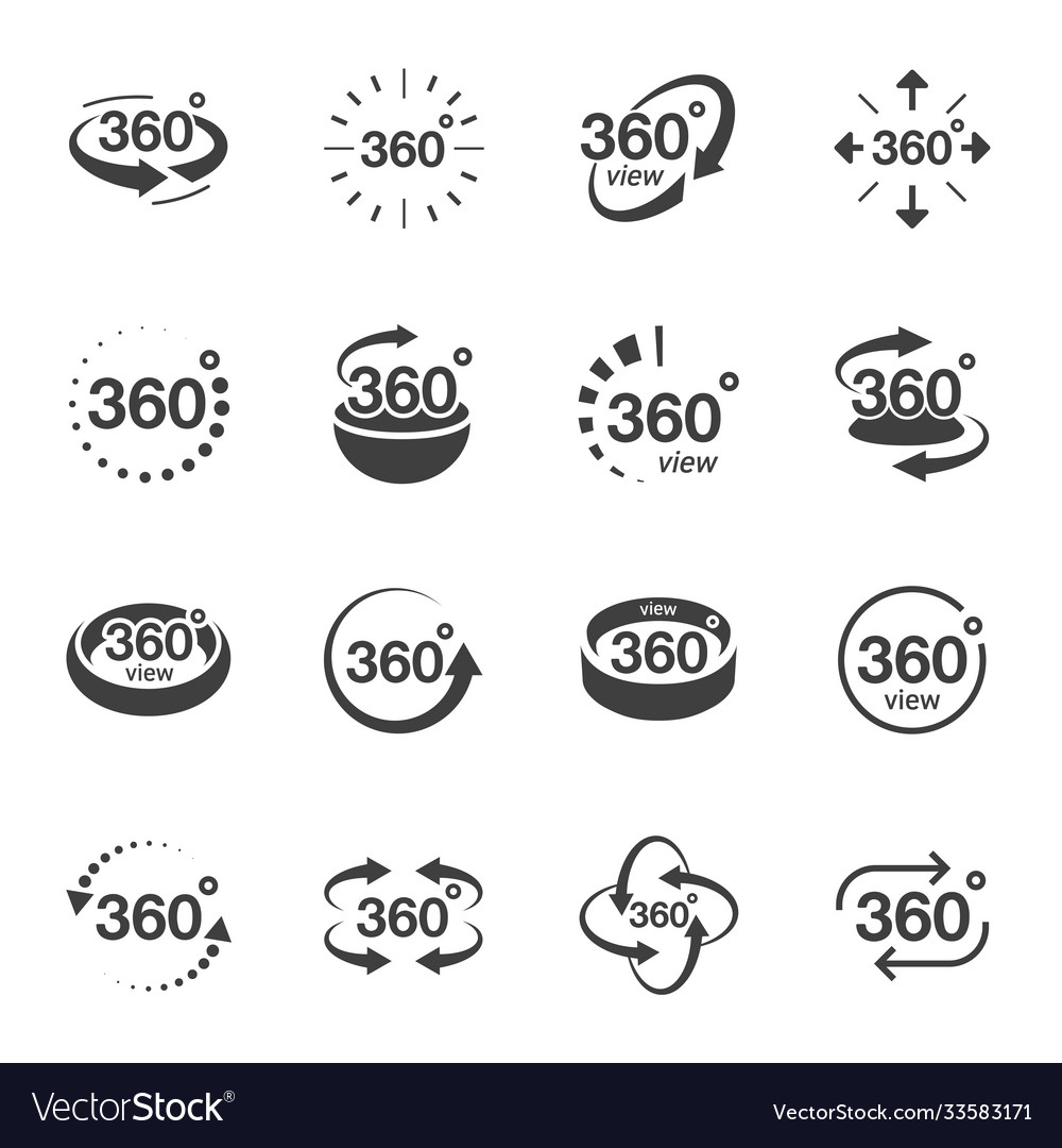 360 degree view rotation icon set vector image 360 degree view rotation icon set