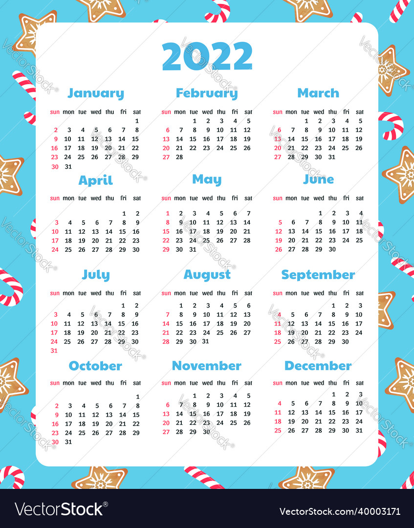 Calendar for 2022 with christmas background