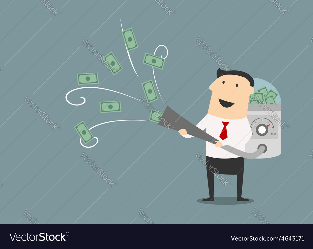 Cartoon businessman vacuuming up money Royalty Free Vector