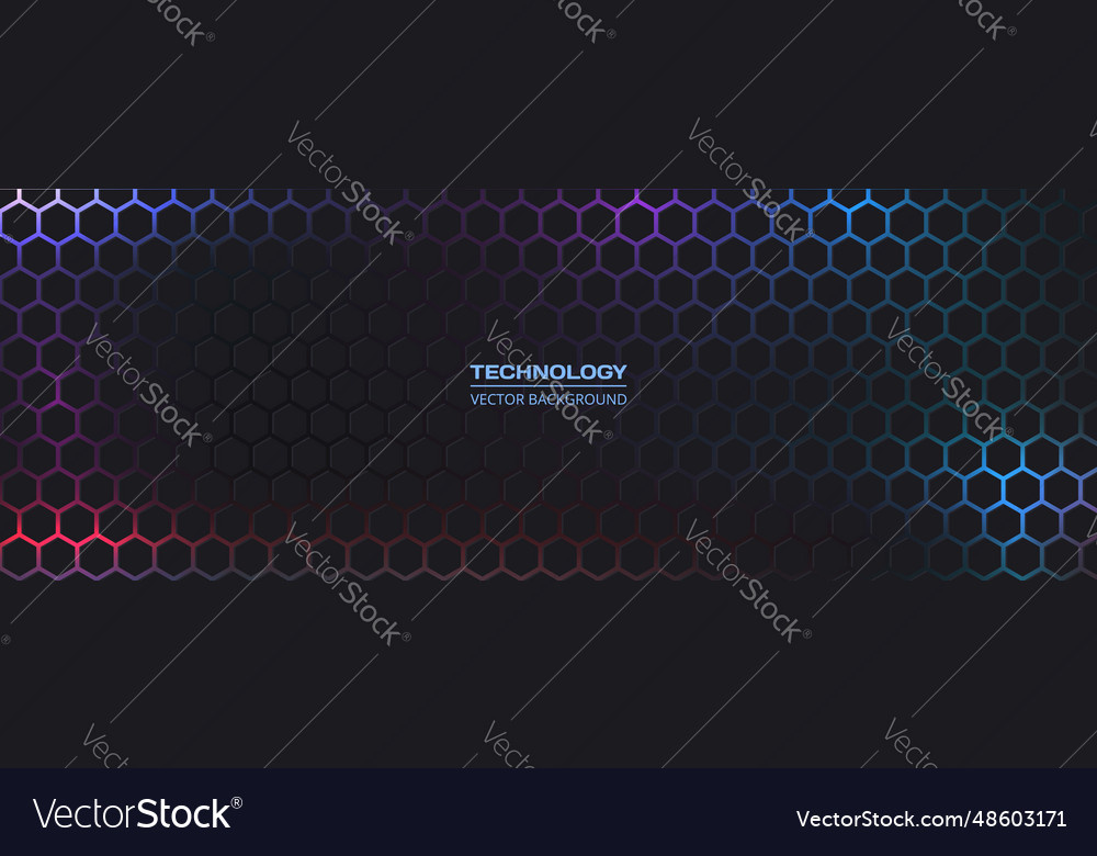 Dark wide hexagonal abstract technology banner