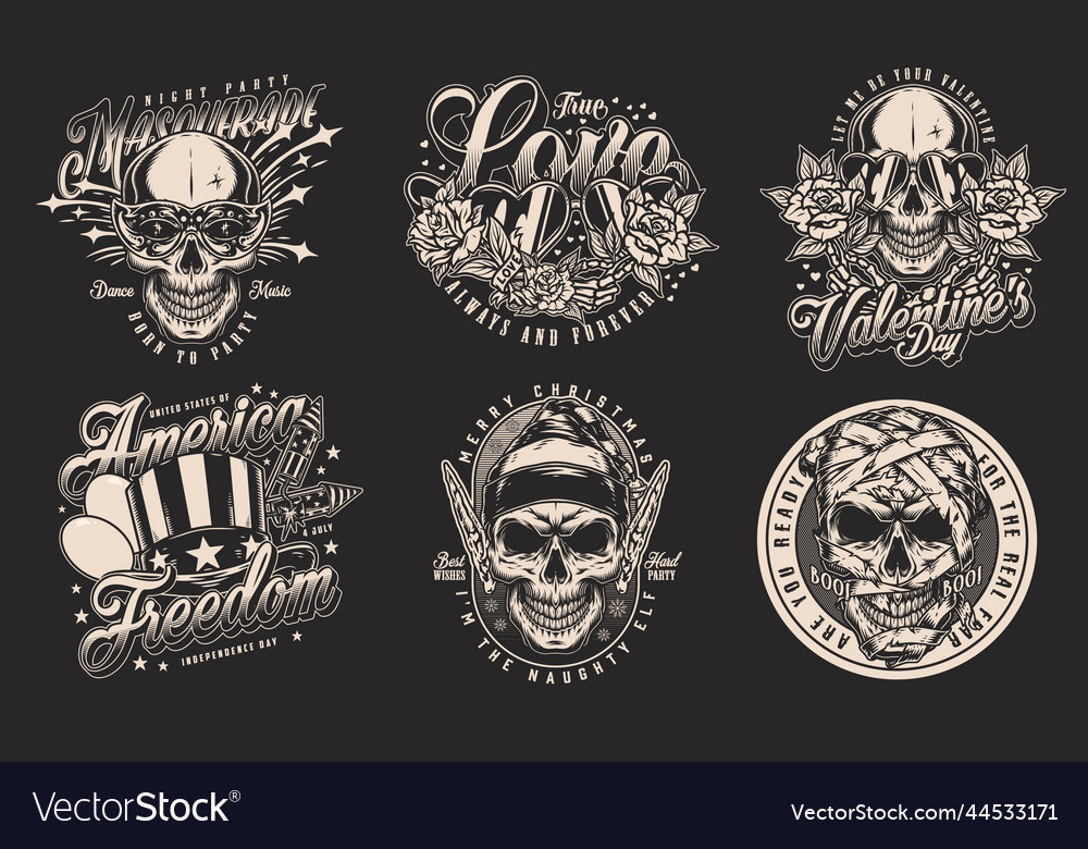 Holiday set vintage flyers monochrome Royalty Free Vector