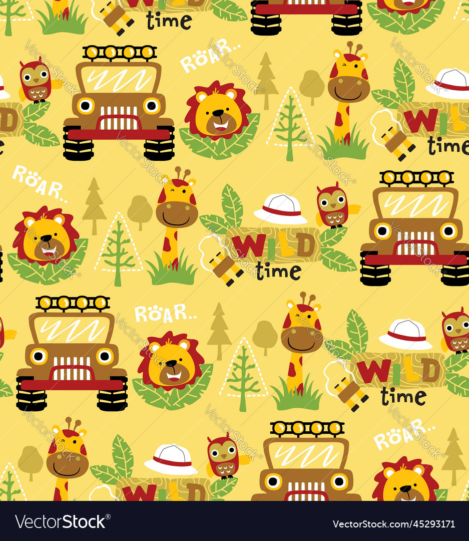 Seamless pattern of safari elements cartoon