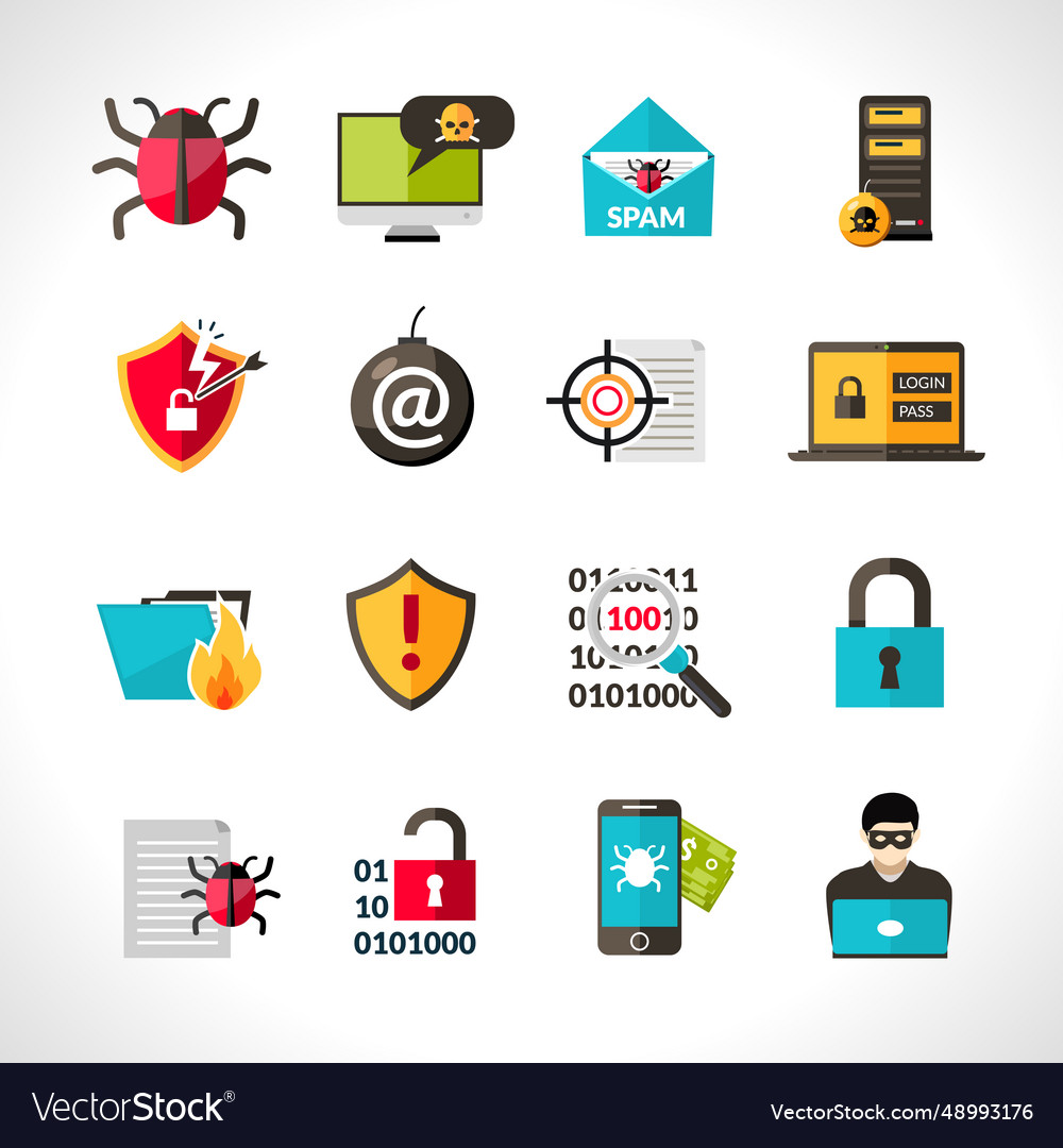 Cyber virus icons set Royalty Free Vector Image