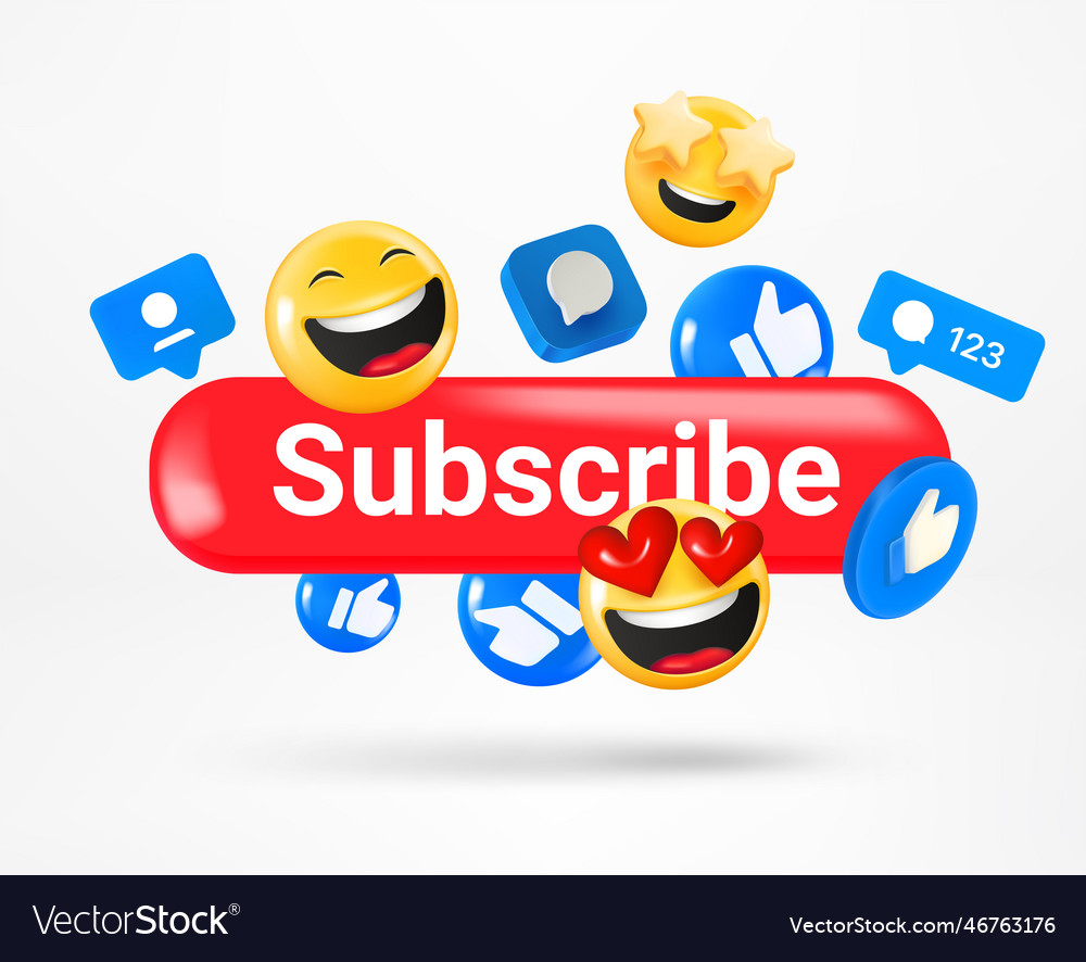 Social Media Icons And Emoji And Subscribe Button Vector Image