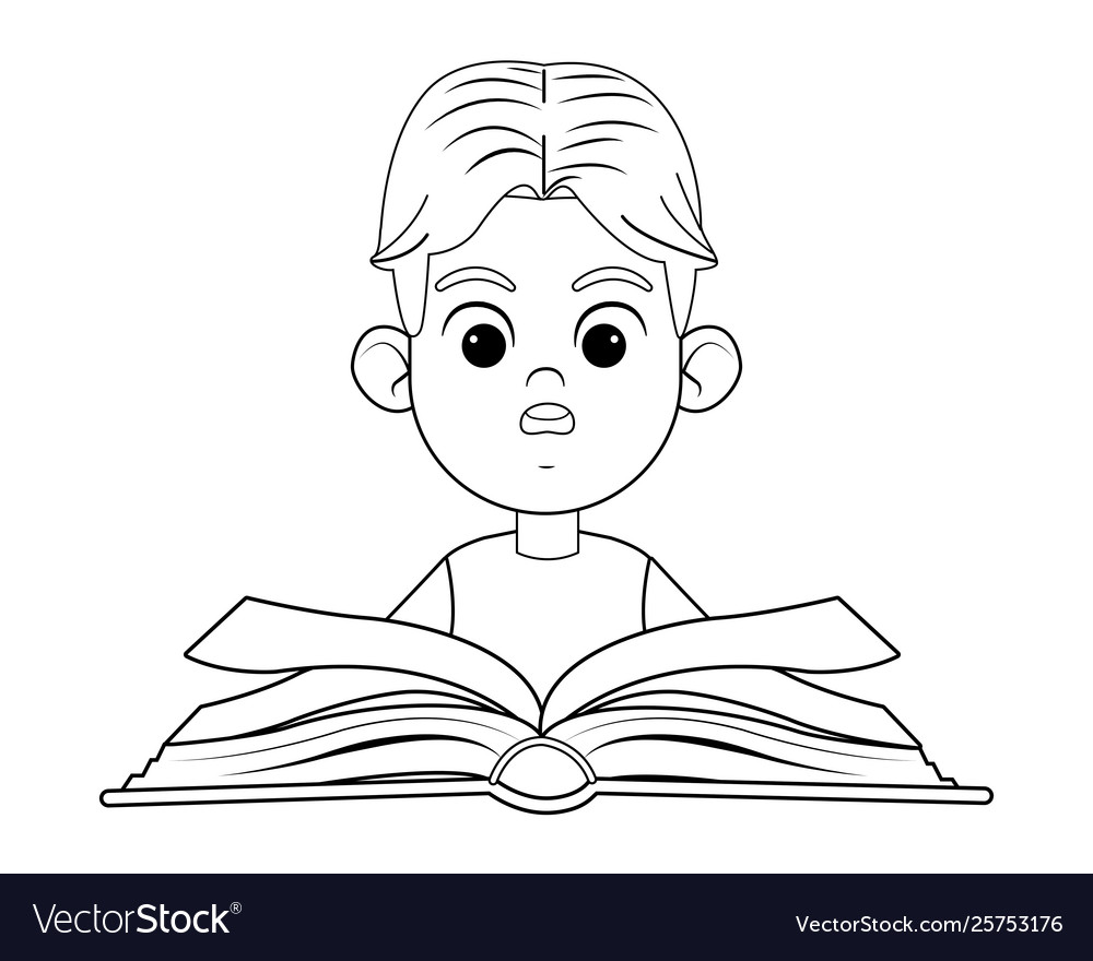 Young kids reading a book black and white Vector Image